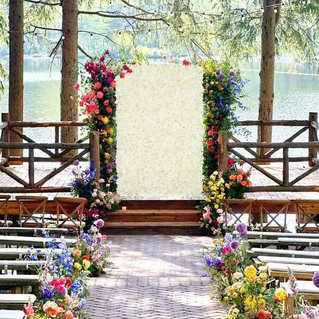 Alt view image 2 of 6 - 12pcs Flower Wall Panel Backdrop 3.5x4.6ft 3D Artificial Flower Wall Hydrangea Flower Backdrop Floral Background for Wedding Party Birthday Home Photo Decor