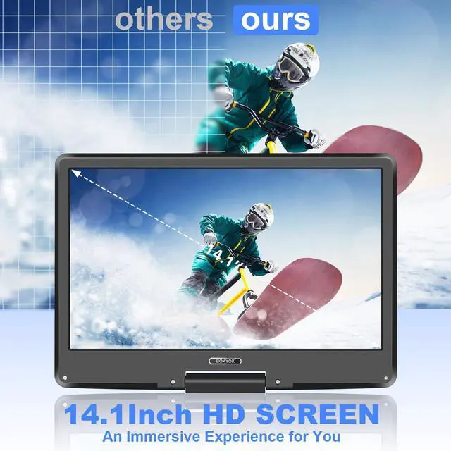 Alt view image 2 of 6 - 16.9" Portable DVD Player with 14.1 HD Swivel Screen, 6Hrs Play, DVD Player Portable with Dual Speaker, Last Memory, Support SYNC TV/USB/SD Card, Play All Discs Format Except Blu-ray, Black