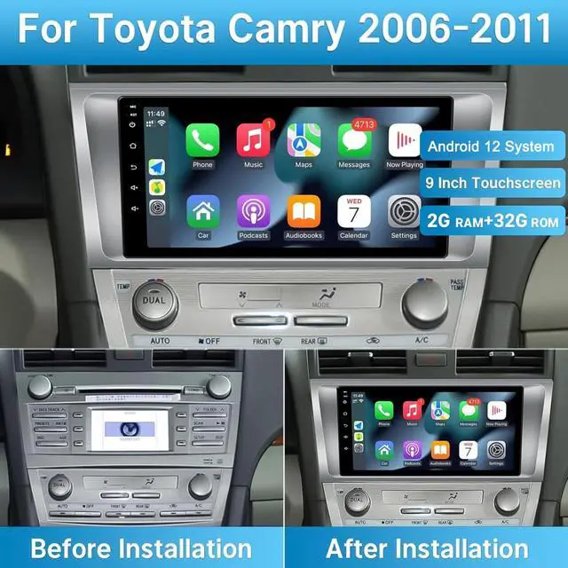 Alt view image 2 of 6 - 8 Core Android Car Stereo for Toyota Camry 2006-2011 with Apple CarPlay & Android Auto, 9 inch IPS Touch Screen for Camry Car Stereo with Bluetooth GPS Navigation WiFi SWC 2+32G