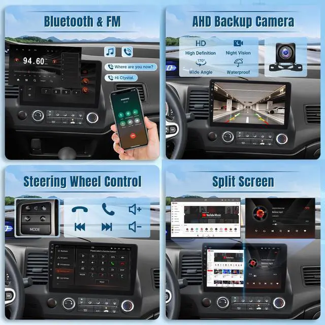 Alt view image 5 of 6 - 8Core Android Car Radio for Honda Civic 2006 2007 2008 2009 2010 2011, 2+32G 10.1inch Touch Screen for Civic Stereo with Wireless CarPlay Android Auto Bluetooth GPS Navigation WiFi SWC