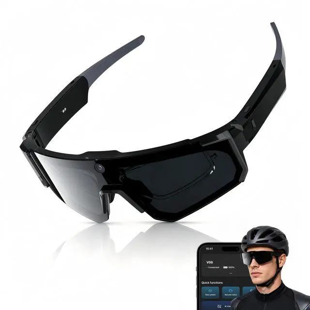 Main image of AI Smart Glasses with Camera, HD Stabilized Video Recording Glasses, Waterproof Bluetooth Sunglasses with Ai Assistant, Touch Control, UV Protection for Cycling Skiing Outdoor Sports, Grey