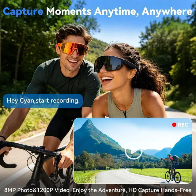 Alt view image 3 of 6 - AI Smart Glasses with Camera, HD Stabilized Video Recording Glasses, Waterproof Bluetooth Sunglasses with Ai Assistant, Touch Control, UV Protection for Cycling Skiing Outdoor Sports, Grey