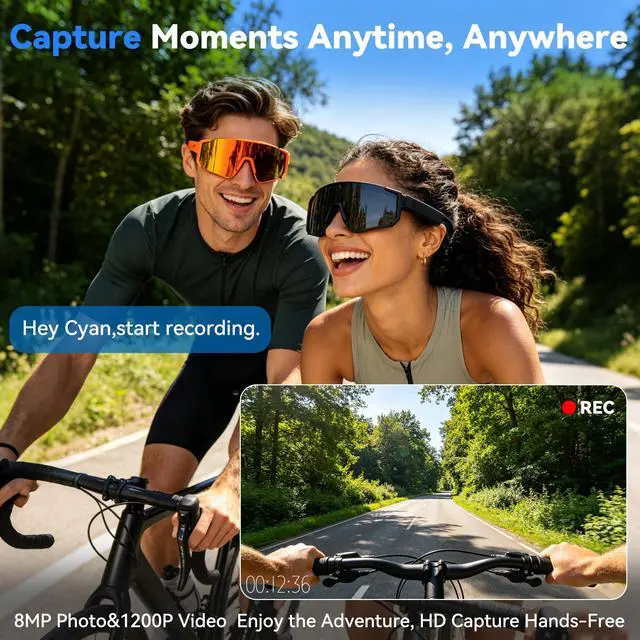 Alt view image 3 of 6 - AI Smart Glasses with Camera, HD Stabilized Video Recording Glasses, Waterproof Bluetooth Sunglasses with Ai Assistant, Touch Control, UV Protection for Cycling Skiing Outdoor Sports