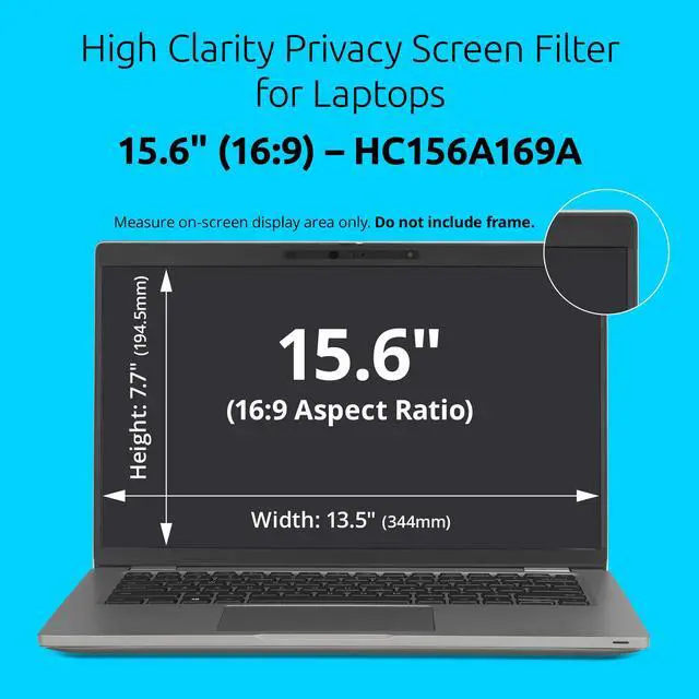 Alt view image 2 of 6 - High Clarity Privacy Screens Filter for 15.6 inch 16:9 Laptops, Easy Installation Privacy Filter, Anti-Glare, 2H Hardness Protection, Compatible with HP Lenovo Samsung Asus HC156A169A
