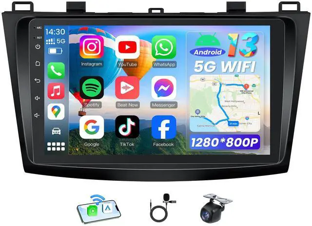 Main image of Car Stereo Radio for Mazda 3 2010 2011 2012 2013: 9 Inch 1280x800 Touchscreen Wireless CarPlay Android Auto - Fit for Bose System Online Upgrade OTA GPS 5G WiFi Bluetooth 5.0