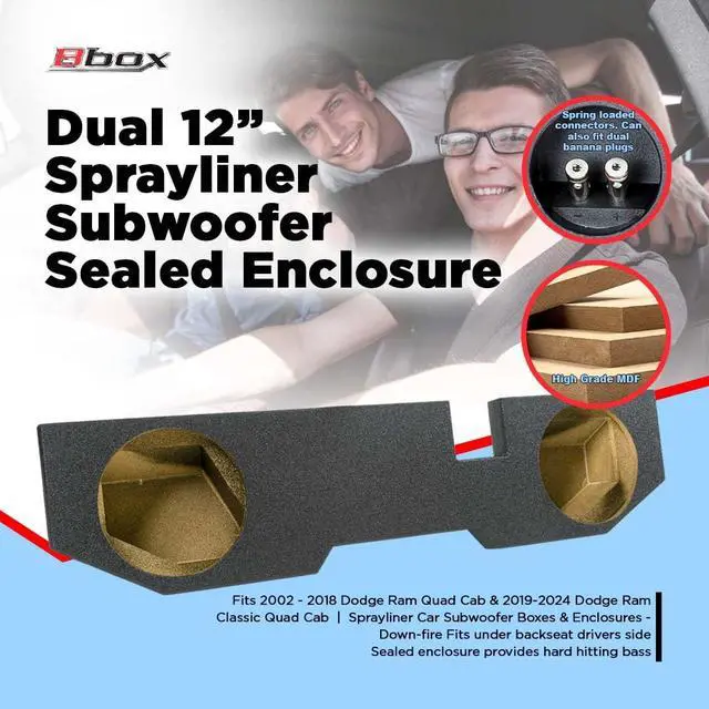 Alt view image 4 of 6 - Bbox Dual 12 Inch Sprayliner Subwoofer Sealed Enclosure - Fits 2002 - 2018 Dodge Ram Quad Cab - Sprayliner Car Subwoofer Boxes & Enclosures - Subwoofer Box Audio Quality, Sound and Bass