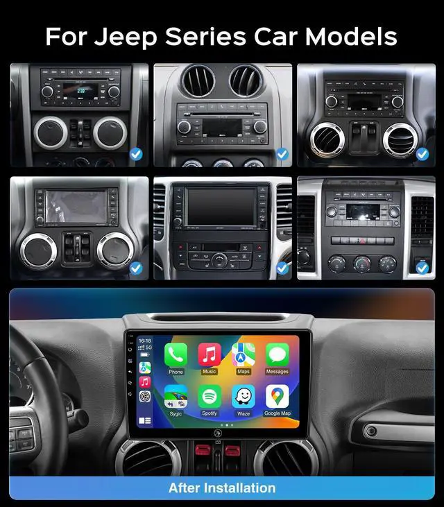 Alt view image 5 of 6 - 10.2 Inch 2+64G Car Radio Stereo Upgrade for Jeep Wrangler JK Compass Grand Cherokee Dodge Ram 2009-2012 with Wireless CarPlay/Android Auto/Android 13/Touch Screen/GPS Navigation/HD Backup Camera