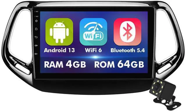 Main image of 10.1 Inch IPS Touchscreen Android 14 Car Stereo for Jeep Compass 2 MP 2017-2019 with Wireless CarPlay & Android Auto 4+64GB Car Radio, Support GPS, WiFi 6, Bluetooth,5.4, Backup Camera, SWC, Dual USB