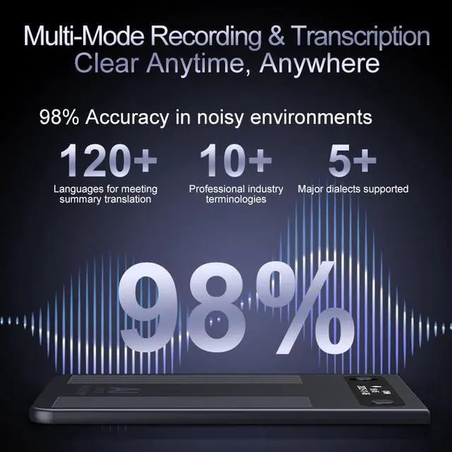 Alt view image 3 of 6 - AI Voice Recorder, Transcribe & Summarize with AI, App Control, Supports 120+ Languages for Lectures, 64GB Memory, Audio Recorder for Lectures, Meetings, Calls,Blue