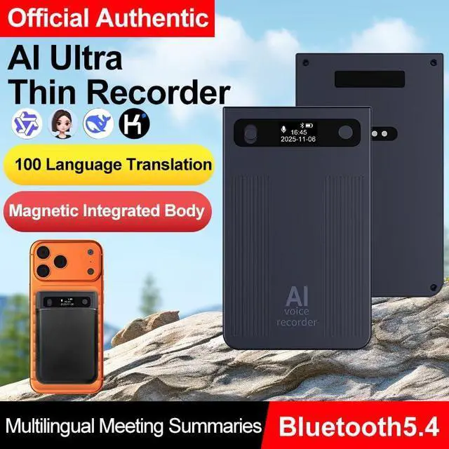 Alt view image 6 of 6 - AI Voice Recorder, Transcribe & Summarize with AI, App Control, Supports 120+ Languages for Lectures, 64GB Memory, Audio Recorder for Lectures, Meetings, Calls,Blue
