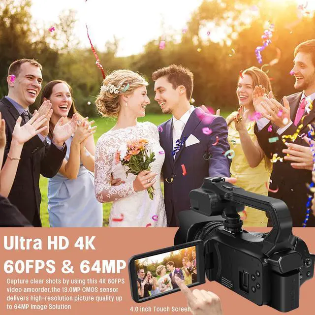 Alt view image 2 of 6 - 4K Video Camera Camcorder HD 64MP 18X Digital Zoom Vlogging Camera for YouTube Video Camera with WiFi, 4500mAh Battery, 64GB SD Card, Stabilizer, Mic, Remote Control