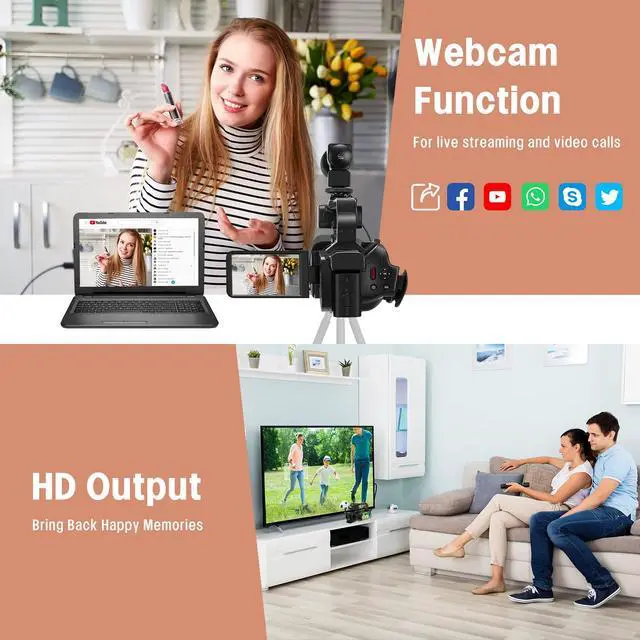 Alt view image 5 of 6 - 4K Video Camera Camcorder HD 64MP 18X Digital Zoom Vlogging Camera for YouTube Video Camera with WiFi, 4500mAh Battery, 64GB SD Card, Stabilizer, Mic, Remote Control