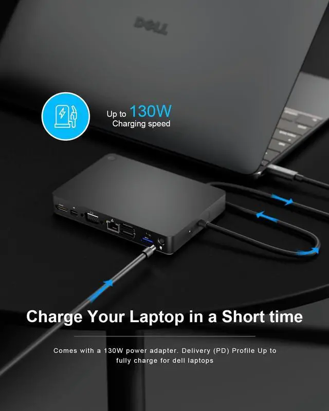 Alt view image 5 of 6 - WD15 USB C Docking Station, Dual Monitor Compatible with Dell/MacBook/HP/Surface, HDMI/Mini DP/VGA, 1GB Ethernet, 3 USB 3.0, 2 USB 2.0, Audio, Speaker Out, Black