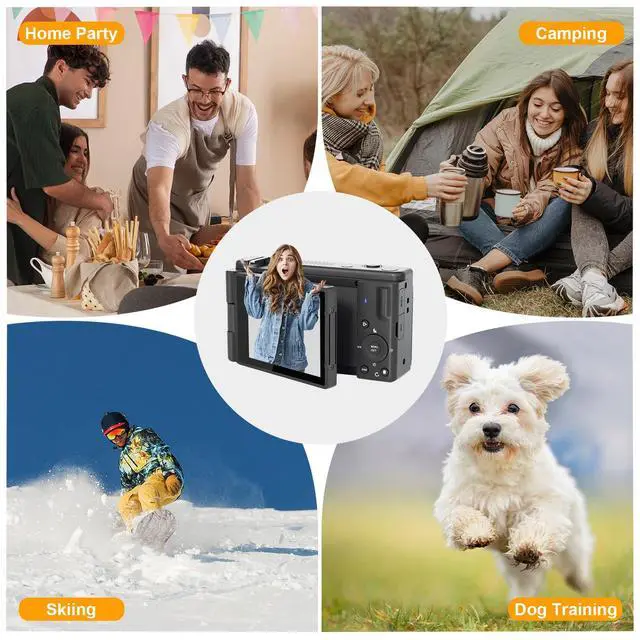 Alt view image 6 of 6 - 5K UHD Digital Camera for Photography, Autofocus 80MP Point & Shoot Vlog Camera for YouTube, 3" 270° Flip Screen Dual Lens Selfie with18x Digital Zoom, 64GB SD Card, 2 Batteries & Charger,Black