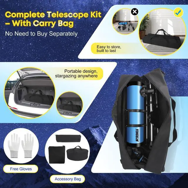 Alt view image 3 of 6 - Telescope150EQ for Adults High Powered, Professional Newtonian Reflector Telescope for Beginner in Astronomy, with Carry Bag, Stainless Tripod, Moon Filter and Phone Adapter, Blue