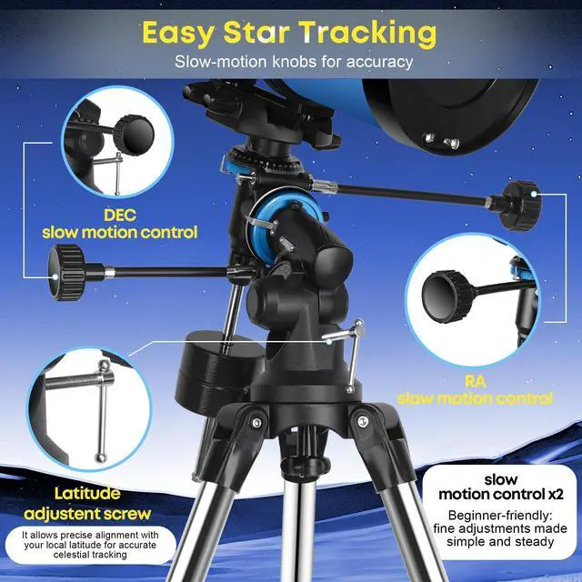 Alt view image 5 of 6 - Telescope150EQ for Adults High Powered, Professional Newtonian Reflector Telescope for Beginner in Astronomy, with Carry Bag, Stainless Tripod, Moon Filter and Phone Adapter, Blue