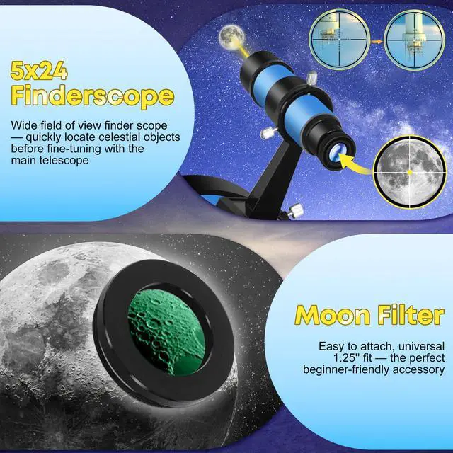Alt view image 6 of 6 - Telescope150EQ for Adults High Powered, Professional Newtonian Reflector Telescope for Beginner in Astronomy, with Carry Bag, Stainless Tripod, Moon Filter and Phone Adapter, Blue