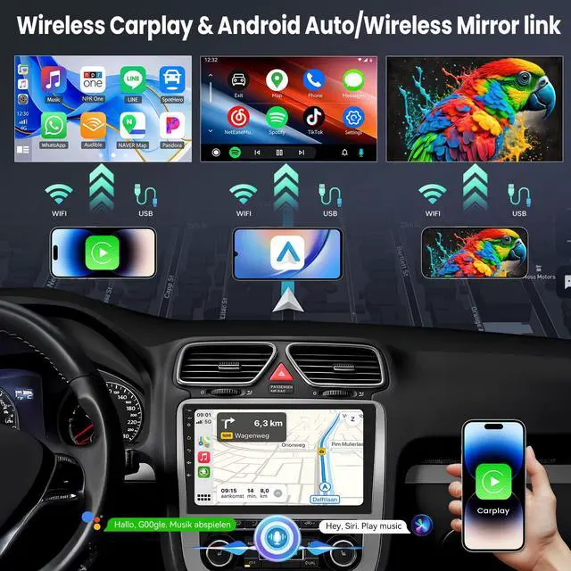 Alt view image 2 of 6 - 8-Core 6G+128G 10.1 Inch HD Car Radio Carplay Screen for Car with 5GWiFi,Double Din Car Stereo with Wireless CarPlay Android Auto GPS Bluetooth,FM/RDS,SWC EQ+Backup Camera