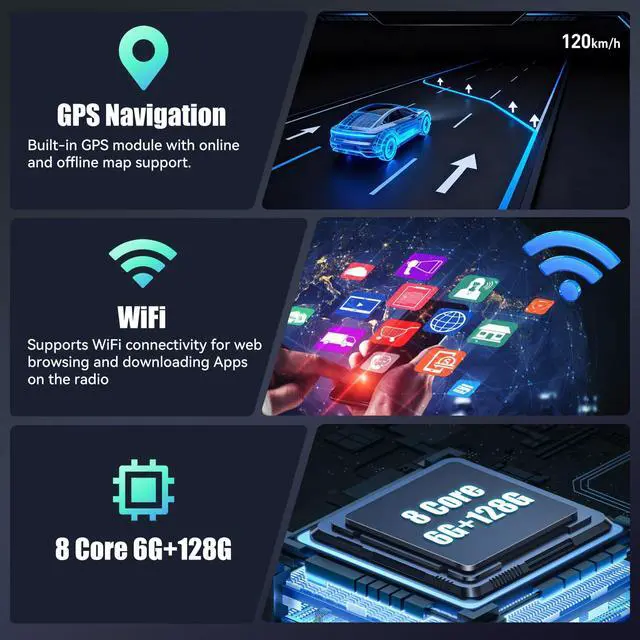 Alt view image 3 of 6 - 8-Core 6G+128G 10.1 Inch HD Car Radio Carplay Screen for Car with 5GWiFi,Double Din Car Stereo with Wireless CarPlay Android Auto GPS Bluetooth,FM/RDS,SWC EQ+Backup Camera