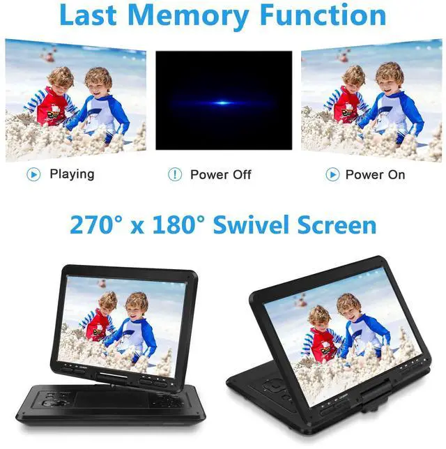 Alt view image 4 of 6 - 16.9'' Portable DVD Player with 14.1 HD Large Swivel Screen, DVD Player Portable with Screen Buttons for Easy Control, 6 Hrs Battery, Car Charger, Region Free, Support USB/SD Card, Black