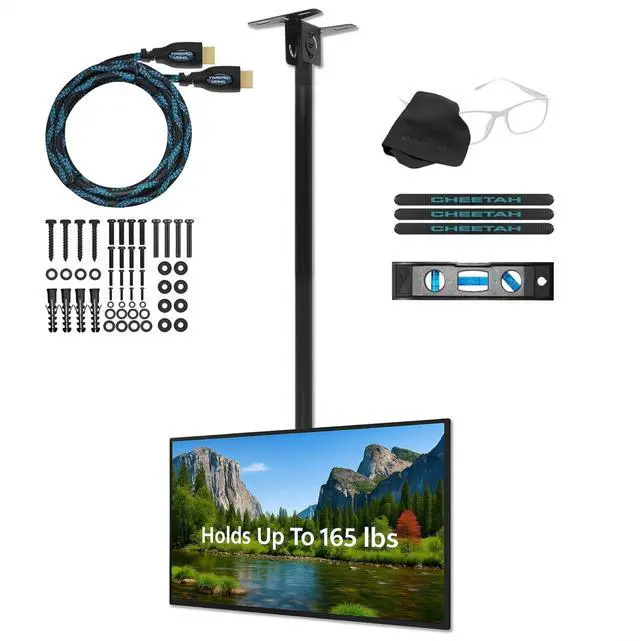 Main image of Ceiling TV Mount for 37-86 Inch TVs, Extra Long Extension up to 114" (9.5 FT) Max 165lb, VESA 600 Support Newer Displays to 100", Mounts Flat, Vaulted or in-Ceiling, 360 Swivel 15 Degree Tilt