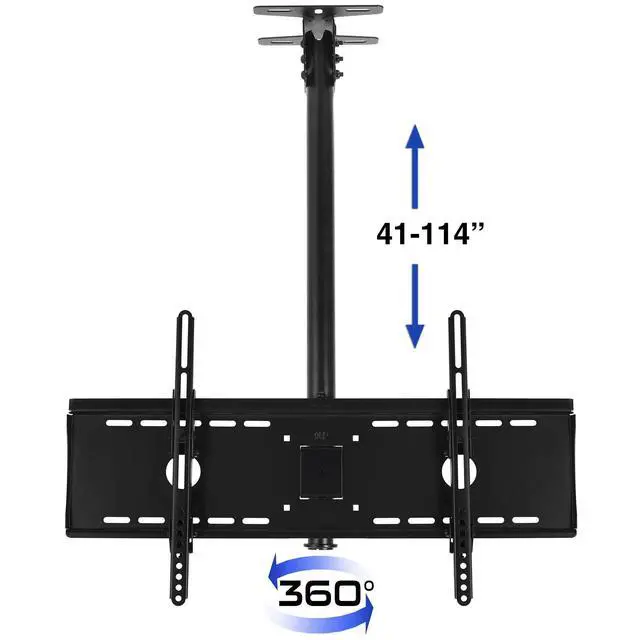 Alt view image 2 of 6 - Ceiling TV Mount for 37-86 Inch TVs, Extra Long Extension up to 114" (9.5 FT) Max 165lb, VESA 600 Support Newer Displays to 100", Mounts Flat, Vaulted or in-Ceiling, 360 Swivel 15 Degree Tilt