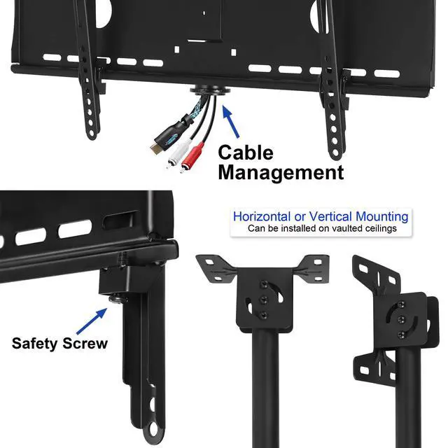 Alt view image 4 of 6 - Ceiling TV Mount for 37-86 Inch TVs, Extra Long Extension up to 114" (9.5 FT) Max 165lb, VESA 600 Support Newer Displays to 100", Mounts Flat, Vaulted or in-Ceiling, 360 Swivel 15 Degree Tilt