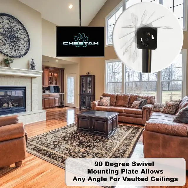 Alt view image 6 of 6 - Ceiling TV Mount for 37-86 Inch TVs, Extra Long Extension up to 114" (9.5 FT) Max 165lb, VESA 600 Support Newer Displays to 100", Mounts Flat, Vaulted or in-Ceiling, 360 Swivel 15 Degree Tilt