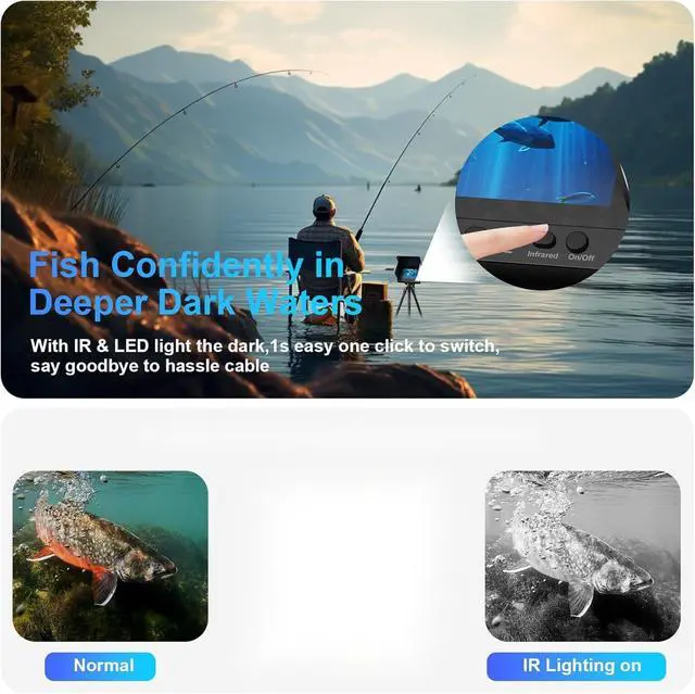 Alt view image 3 of 6 - 5inch Portable Fish Finder Camera Underwater Fishing Camera, 220° Wide Angle Infrared Night Vision, Host IP65 Waterproof Ice Fishing Camera for Ice, Lake and Boat (B)