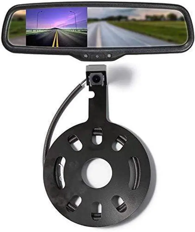 Main image of Rear View Mirror Camera with 4.3 Monitor for Jeep Wrangler Rubicon Sahara Sport Unlimited Spare Tire Mount Wheel Mounting Reverse Backup Cam for YJ, TJ, JK JKU, JL JLU Parking & Driving Safety