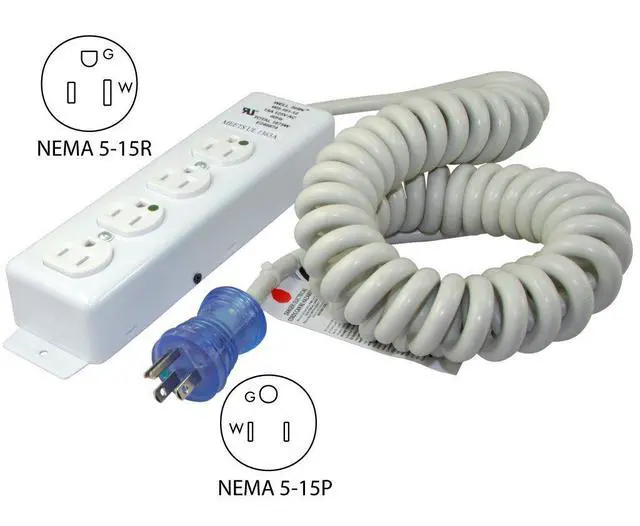 Alt view image 2 of 4 - 55220-CC Up to 12-Feet 14/3 Hospital Grade Coiled Cord with Medical 4 Outlets Power Strip for Model UL1363A