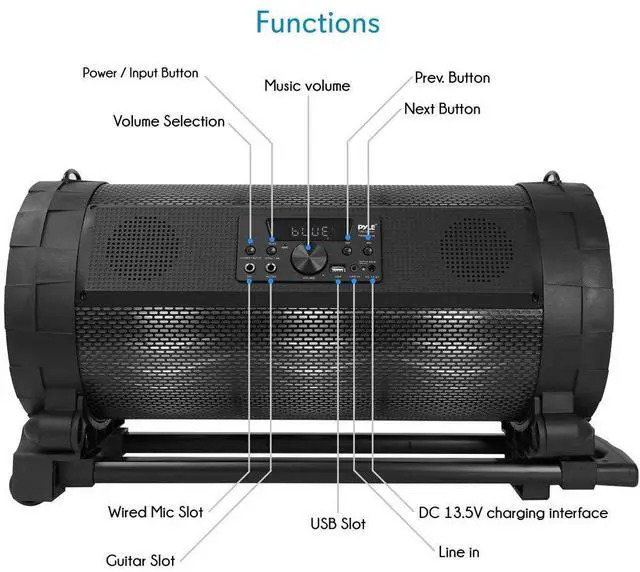 Alt view image 2 of 6 - Portable Bluetooth Boombox Stereo System - 600 W Digital Outdoor Wireless Loud Speaker w/LED Lights, FM Radio, MP3 Player, USB, Wheels, w/ Karaoke Microphone, Remote Control - PBMSPG198, Black