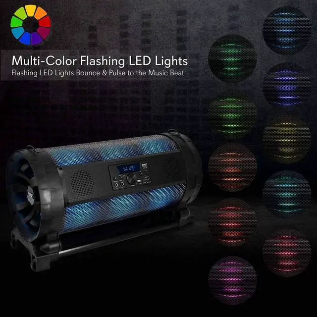 Alt view image 3 of 6 - Portable Bluetooth Boombox Stereo System - 600 W Digital Outdoor Wireless Loud Speaker w/LED Lights, FM Radio, MP3 Player, USB, Wheels, w/ Karaoke Microphone, Remote Control - PBMSPG198, Black