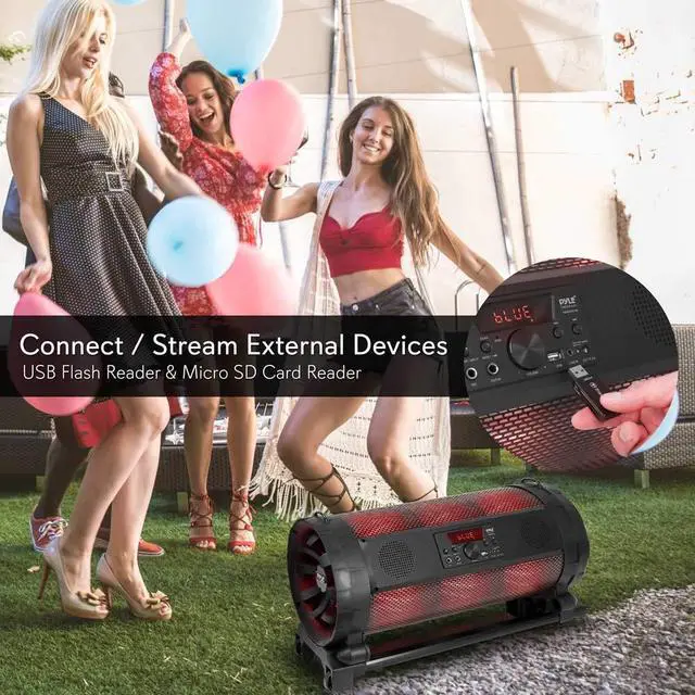 Alt view image 6 of 6 - Portable Bluetooth Boombox Stereo System - 600 W Digital Outdoor Wireless Loud Speaker w/LED Lights, FM Radio, MP3 Player, USB, Wheels, w/ Karaoke Microphone, Remote Control - PBMSPG198, Black