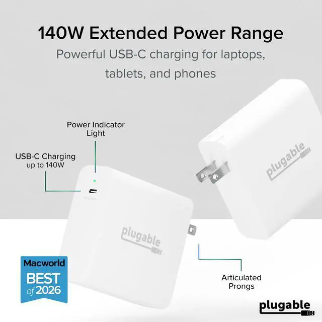Alt view image 2 of 6 - 140W USB C Charger, GaN Wall Charger for Laptop, PD 3.1 (EPR) Power Adapter, Compatible with MacBook Pro, MacBook Air iPad Pro, Surface and USB-C Devices