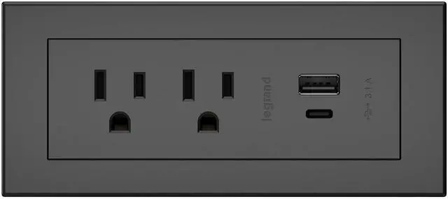 Main image of Legrand radiant Furniture Power Strip 2 Outlet USB A/C Black 6 Ft Cord | Commercial Rated, Utlra Durable, Child Safe Tamper Resistant, Easy Installation, Screwless Bezel, Low Profile