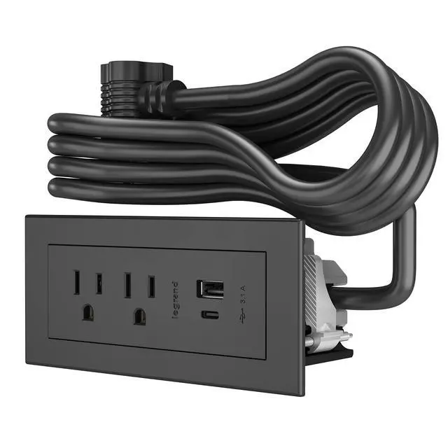 Alt view image 2 of 6 - Legrand radiant Furniture Power Strip 2 Outlet USB A/C Black 6 Ft Cord | Commercial Rated, Utlra Durable, Child Safe Tamper Resistant, Easy Installation, Screwless Bezel, Low Profile