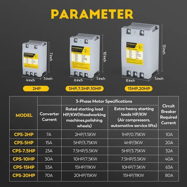 Alt view image 3 of 6 - Single Phase to 3 Phase Converter 2HP/1.5KW 7A 220V-240V Input/Output Digital Phase Shifter, 2HP/1.5KW Rated Load, 1HP/0.75KW Heavy Loads, One Converter for One Motor