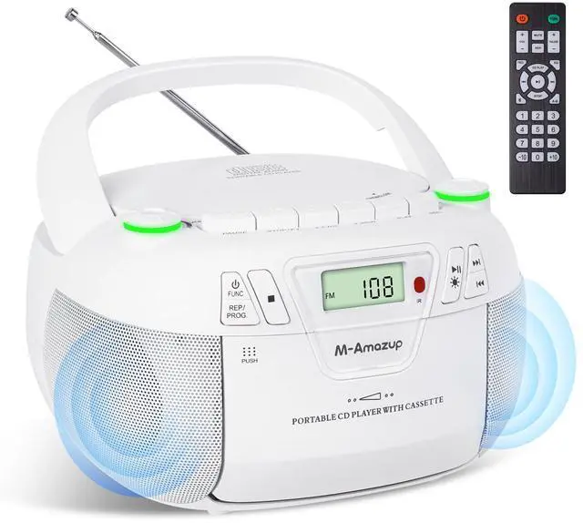 Main image of Boombox CD Player Portable Cassette Player with CD MP3 Bluetooth AUX TF/USB AM/FM Radio AC/DC Powered with Remote Control, Headphone Jack, Stereo Sound for Home,Kids,Gift(White)