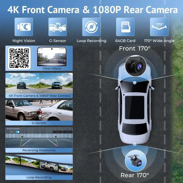 Alt view image 2 of 6 - 10.26" HD Wireless CarPlay Screen for Car Carplay & Android Auto | HD Touch Screen Car Stereo with 4K Dash Cam, 1080P Backup Camera, Mirror Link, GPS, Bluetooth, 64G TF, for All Vehicles