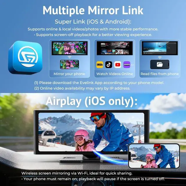 Alt view image 4 of 6 - 10.26" HD Wireless CarPlay Screen for Car Carplay & Android Auto | HD Touch Screen Car Stereo with 4K Dash Cam, 1080P Backup Camera, Mirror Link, GPS, Bluetooth, 64G TF, for All Vehicles