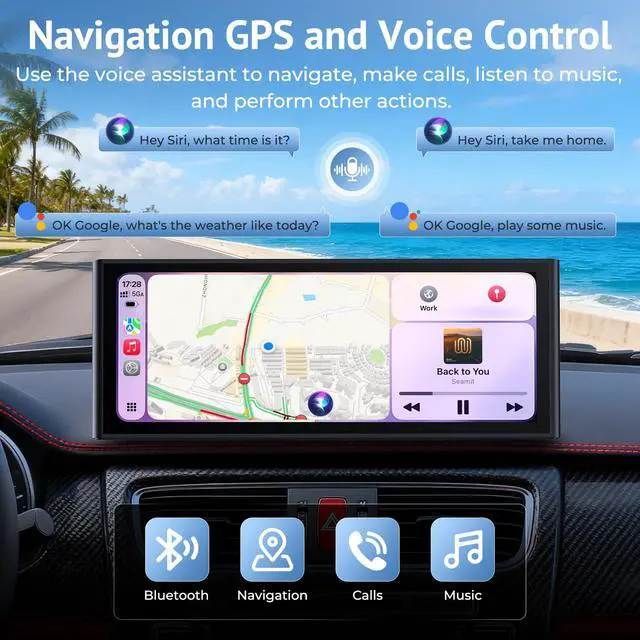 Alt view image 5 of 6 - 10.26" HD Wireless CarPlay Screen for Car Carplay & Android Auto | HD Touch Screen Car Stereo with 4K Dash Cam, 1080P Backup Camera, Mirror Link, GPS, Bluetooth, 64G TF, for All Vehicles