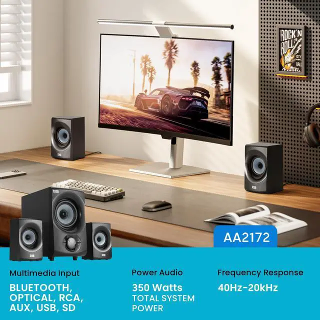 Alt view image 2 of 6 - Bluetooth 2.1 Speaker System 2.1-Channel Home Theater Speaker System, with Optical/Aux/USB/SD Inputs Black (AA2172)