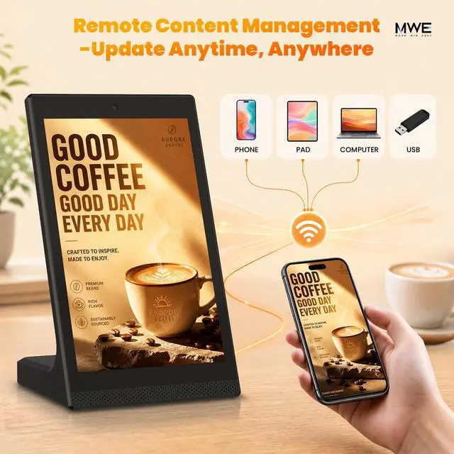 Alt view image 3 of 6 - 10.1 Inch Android Digital Signage Display, Tabletop Touchscreen Kiosk, Countertop Digital Menu Board with WiFi USB, Desktop Advertising Screen for Restaurants, Retail, Reception