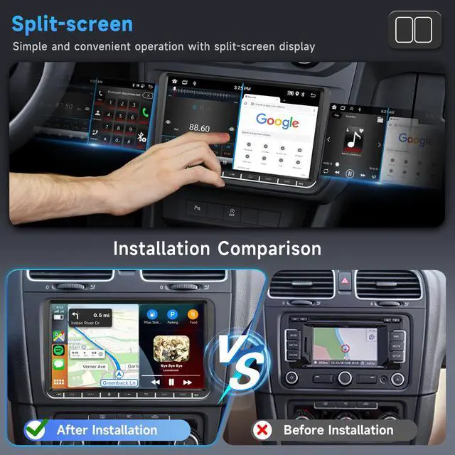 Alt view image 6 of 6 - 4G 64G Android Car Stereo for VW Passat Jetta Tiguan Golf MK5 MK6 T5 EOS Polo Touran Seat Sharan Carplay Android Auto Radio, 9'' Touchscreen Bluetooth Mirror Link WiFi GPS FM/RDS DSP Backup Camera