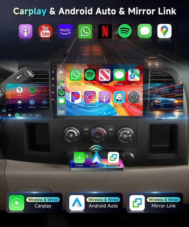Alt view image 4 of 6 - Car Radio Stereo for Chevy Silverado 2007-2013 Tahoe GMC Sierra Yukon 2G+64G, 10.1" Touch Screen/Wireless CarPlay/Android Auto/DSP EQ/GPS/WiFi/Bluetooth/FM/RDS/SWC/HD Backup Camera