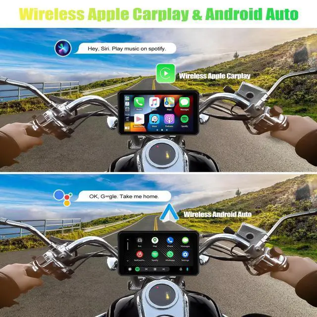 Alt view image 2 of 6 - Motorcycle CarPlay & Android Auto & Bluetooth 6" HD 1440 * 720 Waterproof Apple Car Play Screen for Moto Motorbike, Portable Car Stereo with Mirror Link, Siri, Google Assistant