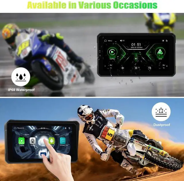 Alt view image 3 of 6 - Motorcycle CarPlay & Android Auto & Bluetooth 6" HD 1440 * 720 Waterproof Apple Car Play Screen for Moto Motorbike, Portable Car Stereo with Mirror Link, Siri, Google Assistant