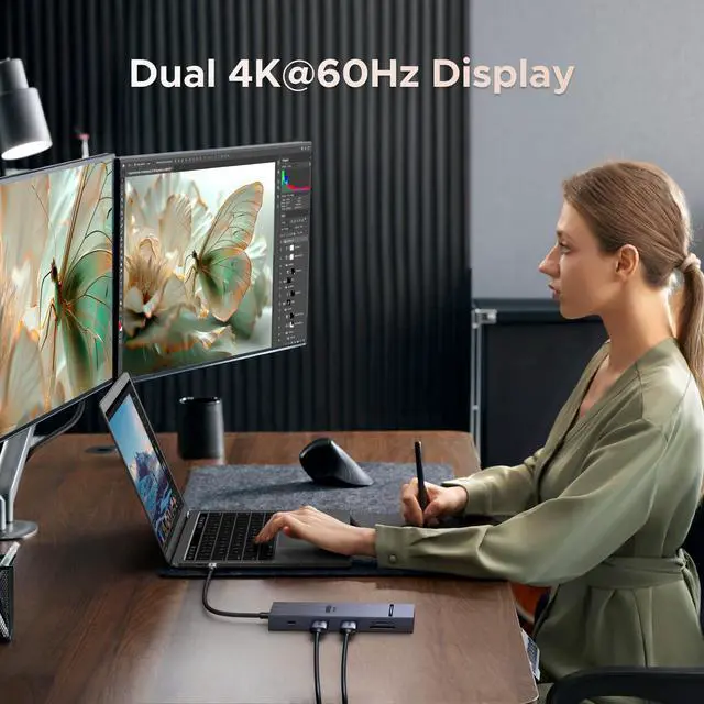Alt view image 3 of 6 - USB C Docking Station Dual Monitor 4K@60Hz, 10-in-1 Dock with 2xHDMI | 3x10Gbps USB A&C Ports, 1x5Gbps USB-A, SD/TF 3.0, 100W PD, 1000Mbps Ethernet, Revodok Dock for Dell, HP, XPS and More