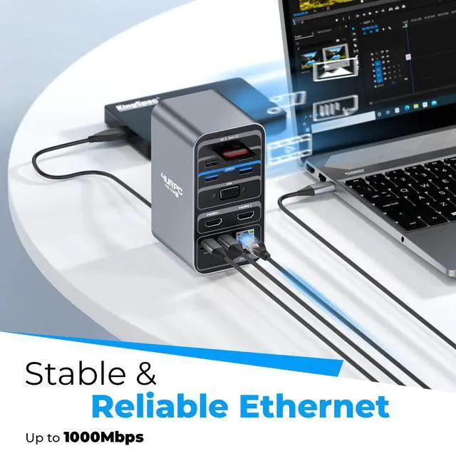 Alt view image 6 of 6 - USB C Docking Station Dual Monitor 7 USB A/C, Plug and Play | 2 HDMI+VGA, SD/microSD, Ethernet, Audio, 65W Power Adapter, Laptop Docking Station for Windows Lenovo/HP/Dell, Home Office